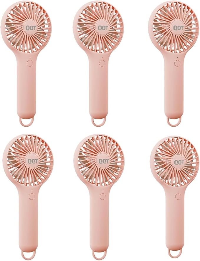 QQT Mini Handheld Fan, Small Personal Cooler with 3 Speeds, Portable Battery Operated, USB Rechargeable Makeup Eyelash Dryer, Strong Airflow for Travel, Office, Outdoor, Women, Men, and Kids(6 pack)