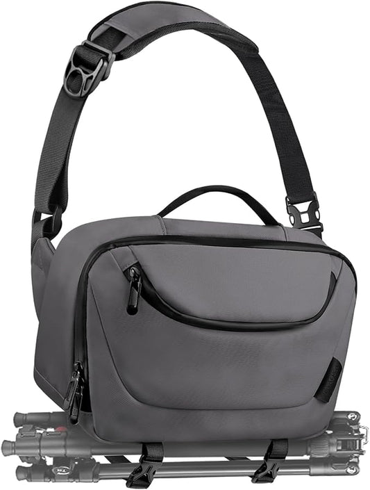 Camera Sling Bag,Travel Waterproof Camera Case with Tripod Holder,DSLR/SLR/Mirrorless Small Camera Bags Crossbody for photographers (Grey)
