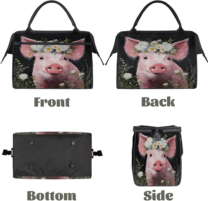 Overnight Weekender Bags for Women Men, Cute Pink Pig With White Flowers Waterproof Travel Carry On Duffel Bag, Lightweight Sports Gym Bag for Fitness, Workout, Travel