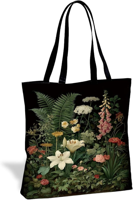 Canvas Tote Bag for Women, Vintage Print Handbag, Aesthetic Shopping Bag for Work Travel Beach, Everyday Shoulder Tote
