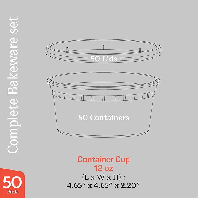 Plastic Deli Containers with Lids 12 oz (Pack of 50) – Leak-Proof, BPA-Free Food Storage Containers for Soup, Slime & Meal Prep, Stackable, Microwave, Dishwasher Safe, Reusable Clear Plastic