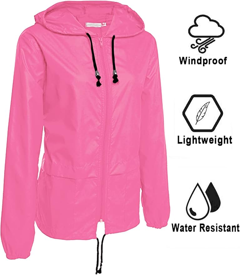 Avoogue Raincoat Women Lightweight Waterproof Rain Jackets Packable Outdoor Hooded Windbreaker