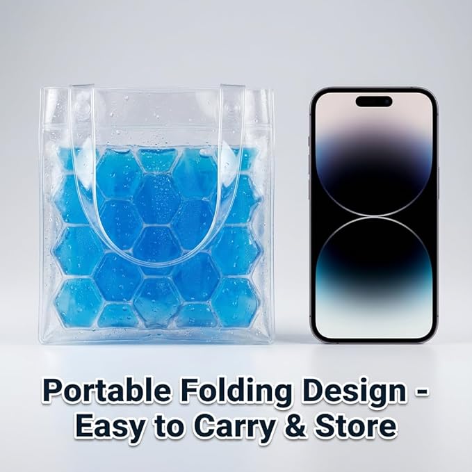 3-Pack Freezable Wine Cooler Bags with Built-in Gel Ice Packs - Portable Hexagon Wine Chiller Sleeve - Reusable Clear Folding Carrier Tote for Champagne, Beer, Picnic & Travel (orange）
