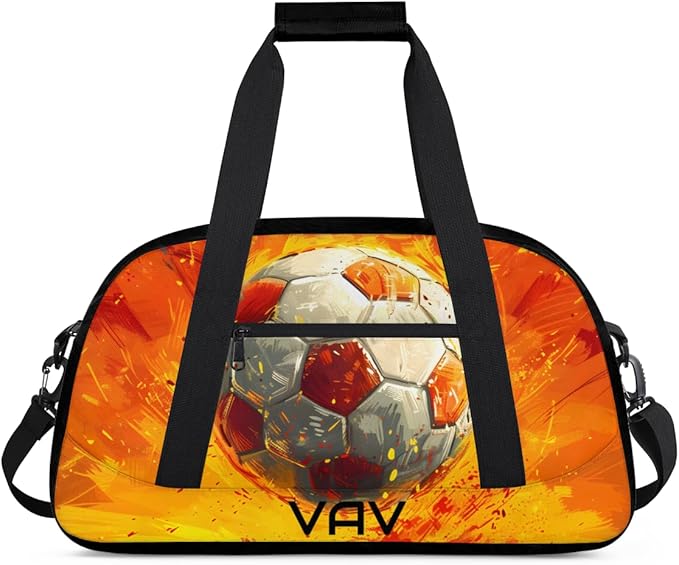 Custom Gym Bag Black Orange Soccer Personalized Outdoor Sports, Travel Carry-On Luggage and Dance Practice Designed Specifically for Boys and Girls