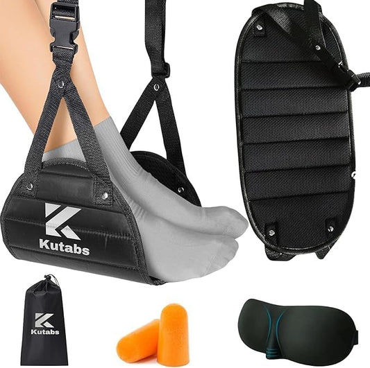 Foot Hammock for Plane or Travel Pillow - Airplane Foot Hammock and Plane Foot Rest - Ultimate Travel Accessories with Sleep Mask and Ear Plugs
