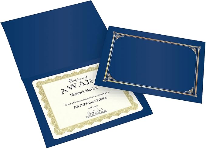 Geographics Classic Linen Certificate/Document Covers, 12.5” x 9.75”, Blue Navy (6 Pack)