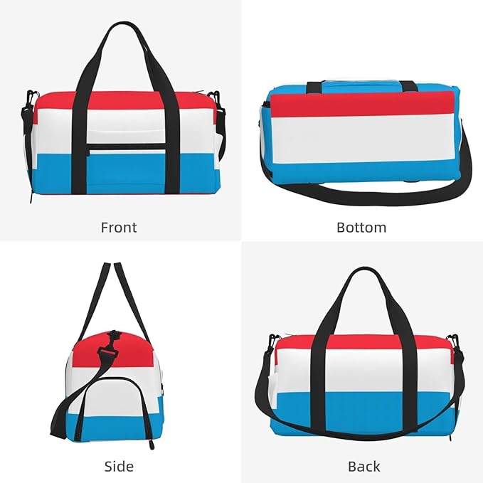 Luxembourg flag Print Gym Bag with Shoe Compartment for Women Men, 17.7in Sports Duffle Weekender Tote, Overnight Travel Duffel Bag Carry On