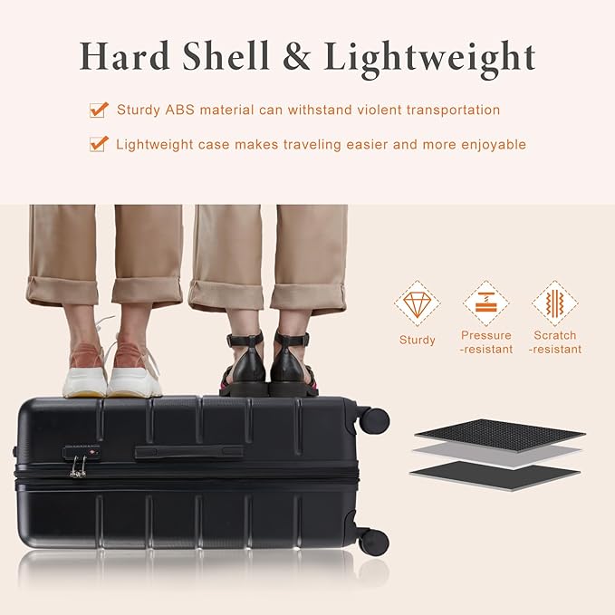 Sweetcrispy 25IN Carry on Luggage, Expandable Hard Shell ABS Suitcase with 360° Swivel Wheels, TSA Lock, Lightweight, Bronze Black
