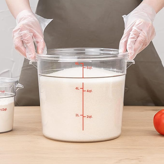 Restaurantware Met Lux 6 Quart Food Storage Containers 10 Round Commercial Storage Containers - Lids Sold Separately With Volume Markers Clear Plastic Food Prep Buckets Space-Saving Storage