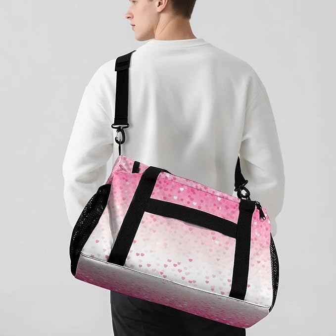 Pink Love Ballet Glitter Ombre Print Personalized Travel Bag with Name Lightweight Luggage Duffle Water-Resistant Gym Bag with Adjustable Strap for Men & Women