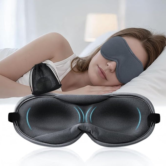 Ultra-Thin 3D Sleep Mask for Side & Back Sleepers, 100% Light Blocking Eye Mask for Sleep, Zero Pressure, Soft & Breathable Night Blindfold for Men & Women, Travel & Plane (Gray)