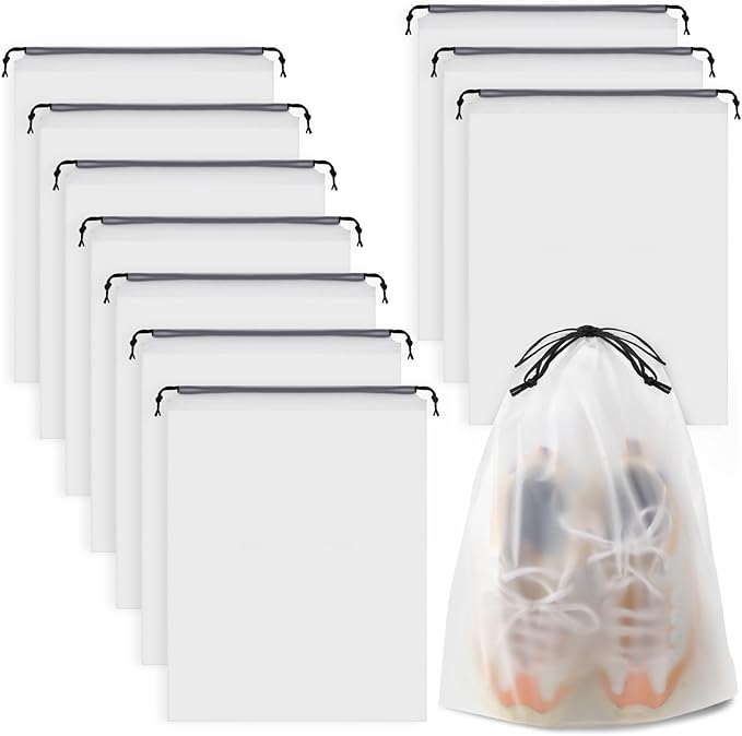 Clear Shoe Bags - 10 PCS, 15.7" x 11.8", Drawstring Travel Shoe Bags for Packing, Waterproof Dustproof Portable Shoe Storage for Men and Women