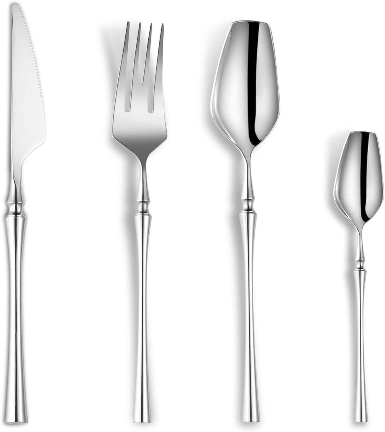 24-Piece Silverware Set for 6,Modern 18/10 Stainless Steel Flatware Set,Unique Rustic Cutlery Utensils Set,Spoon and Fork Set for Home, Restaurant,Wedding,Mirror Polished,Dishwasher Safe