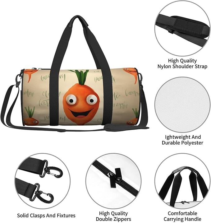 Happy carrot Printed Sports Gym Bag for Men Women Foldable Duffel Bag Carry On Weekender Bag for Travel Sports