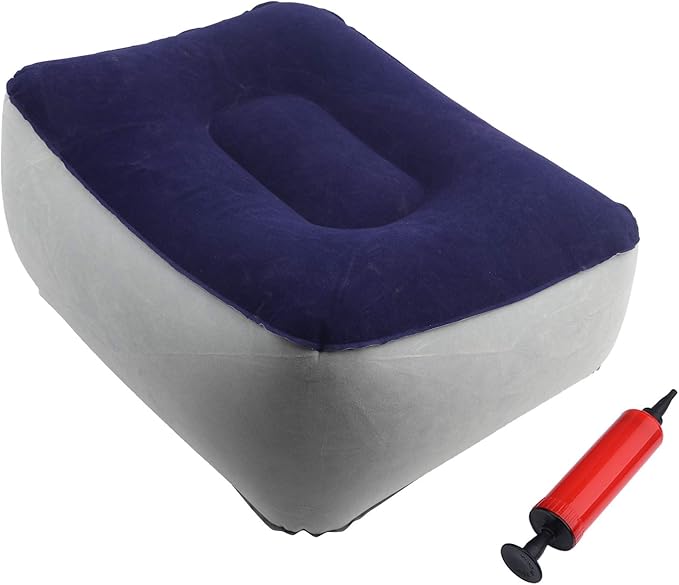 Inflatable Travel Foot Rest Pillow, Airplane Bed, PVC Material, Grey Blue, Special Feature: Inflatable, for Travel, Office, Home, Health/Wellness