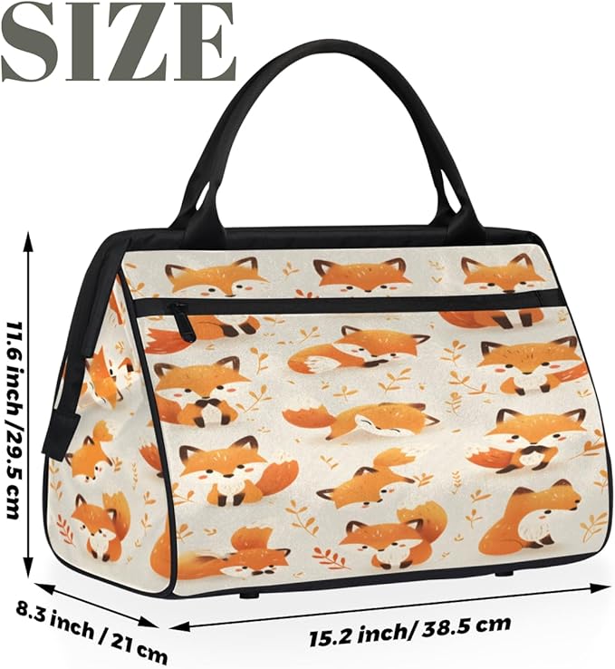 Fox Overnight Weekender Bag for Women Men Travel Duffel Bags Waterproof Luggage Carry on Sports Yoga Gym Bag