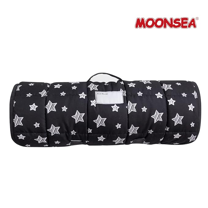 Toddler Sleeping Bag Nap Mat Black with Fleece Blanket, Lightweight, Soft Perfect for Toddlers Preschool, Daycare, Travel Sleeping Bag Boys Girls, 21" x 50" Fit Standard Cot