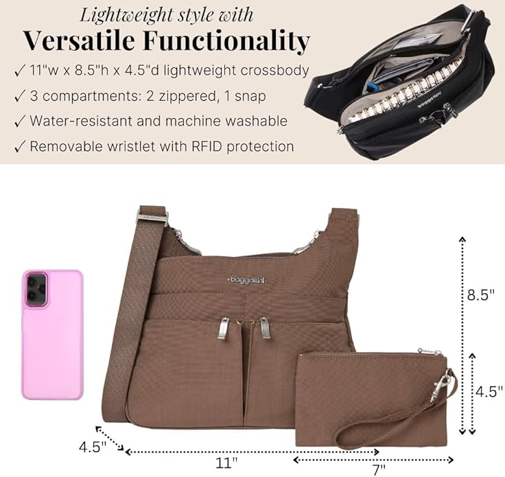 Baggallini Crossbody Travel Bag 11x8.5 Lightweight Water-resistant Nylon Handbag