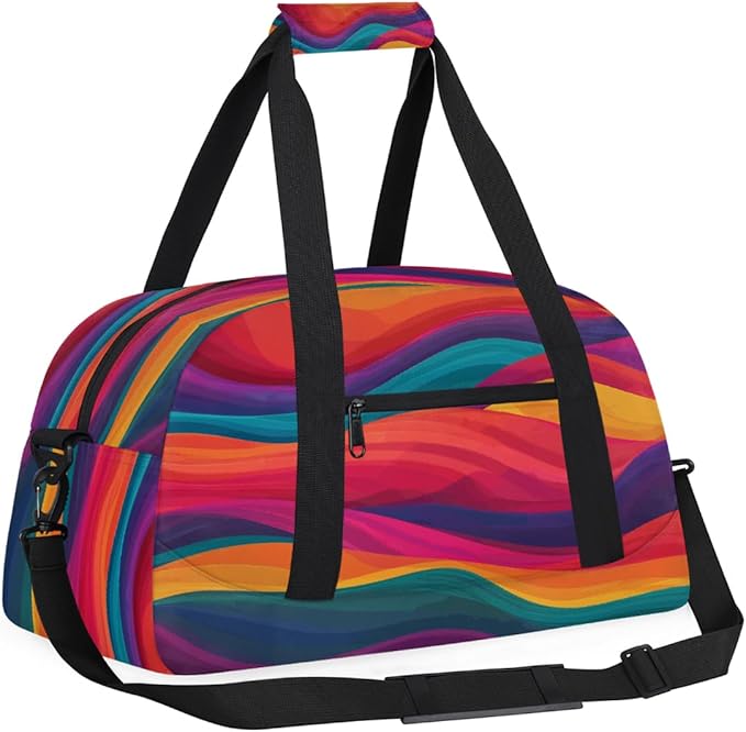 Kids Duffle Bag Girls Boys Colorful Ocean Waves Lines Weekender Overnight Bag,Lightweight Duffel Bags for Traveling Gym Sport Dance
