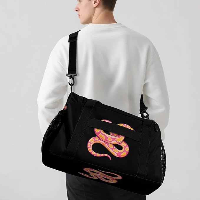 Python Snake Pinkcolor Duffle Bag Gym Bag for Workout Travel Tote with Detachable Straps