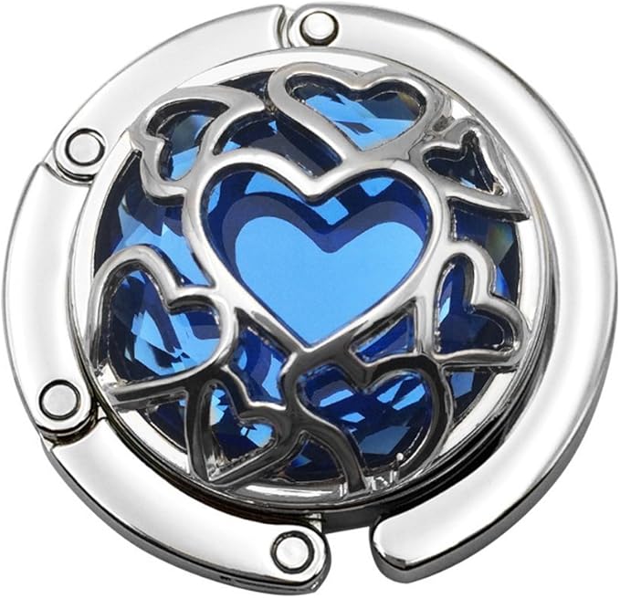 Multiple Hearts Style Premium Foldable Handbag Bag Purse Hanger Table Hook Holder (Blue)