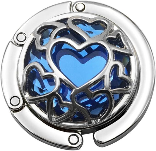 Multiple Hearts Style Premium Foldable Handbag Bag Purse Hanger Table Hook Holder (Blue)