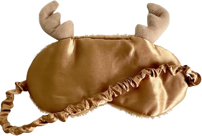 Cute Reindeer Plush Sleep Mask - Soft Fluffy Eye Cover Blindfold for Kids, Girls and Adults - Brown