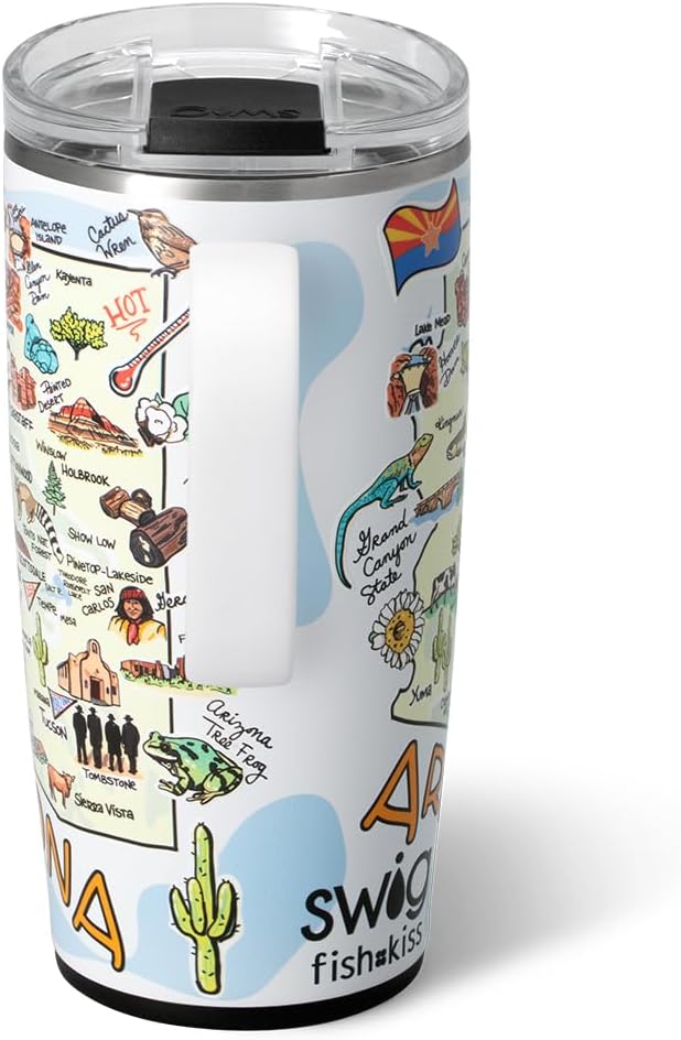 Swig Life 22oz Travel Mug, Insulated Tumbler with Handle and Lid, Travel Coffee Mug, Cup Holder Friendly, Stainless Steel 22 oz Tumbler, Reusable Insulated with Lid (Arizona)