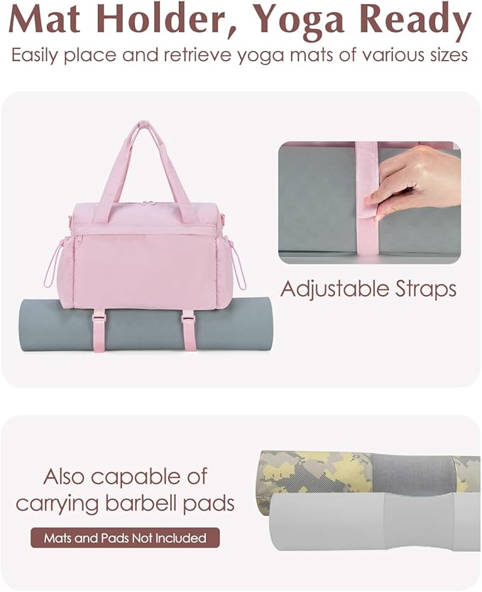 Small Gym Bag, Mini Gym Bag for Women with Yoga Mat Holder and Wet Compartment, Cute Mini Puffer Duffle Bag with Water Bottle Pocket for Workout Yoga Dance, Puffer Pink
