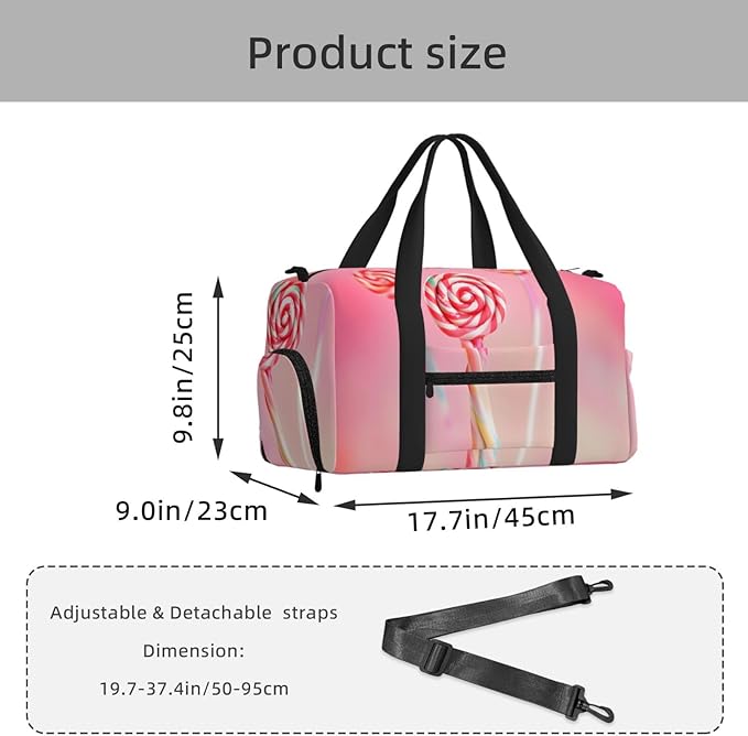 Colorful lollipop Print Gym Bag with Shoe Compartment for Women Men, 17.7in Sports Duffle Weekender Tote, Overnight Travel Duffel Bag Carry On