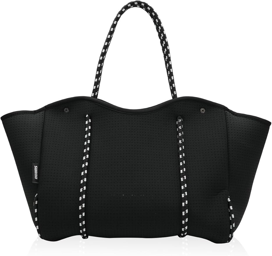 Neoprene Tote Bag for Women, Large Travel Beach Bag with Detachable Pouch, Stylish Lightweight Everyday Carryall