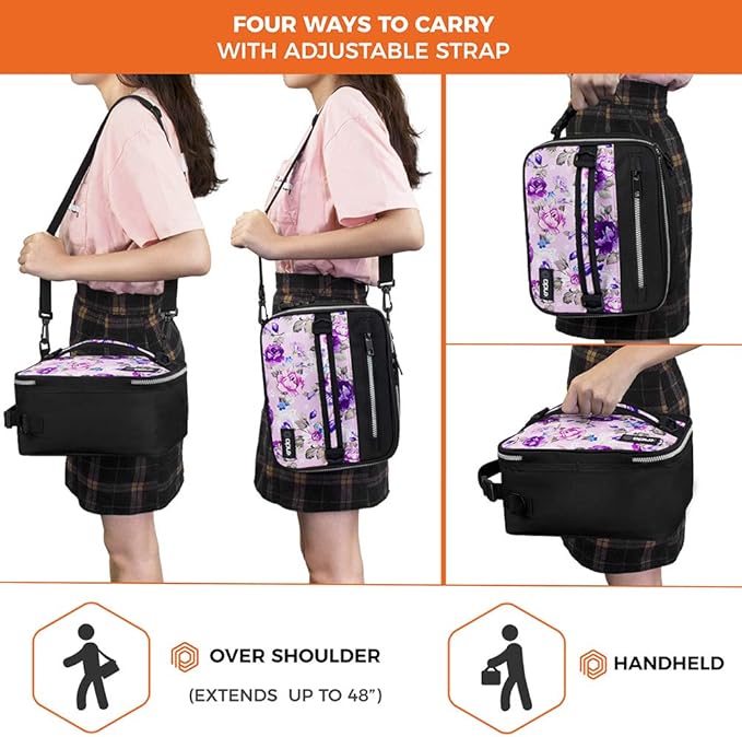 opux Insulated Lunch Box for Men Women Adult, Compact Lunch Bag for Kids Boy Girl Teen, Soft Lunch Cooler Bag for Work School, Leakproof Lunchbox Lunch Pail with Clip-on Buckle, Purple Flowers