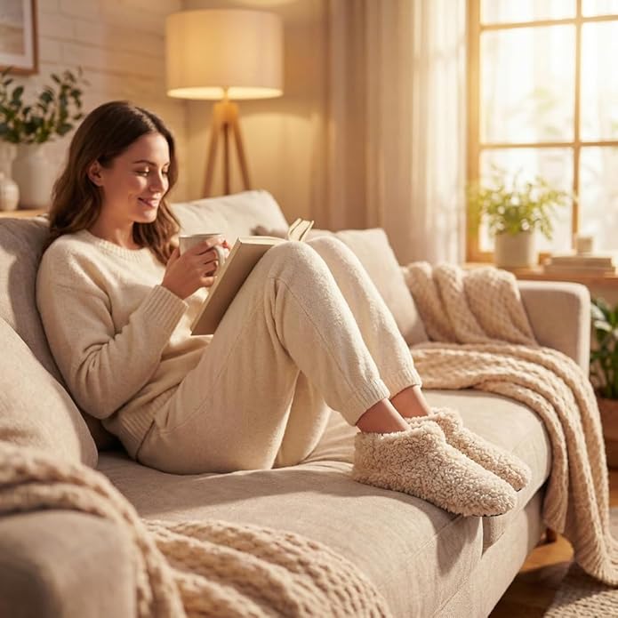 Cozylook Fuzzy Slippers for Women Indoor, Warm Bedroom Slip On Shoes, Winter Fluffy House Socks with Grippers, Cozy Christmas Gifts Unique