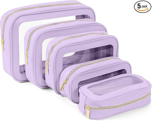 5PCS Diaper Bag Organizer Pouch Set, TSA Approved Toiletry Bag，Clear Waterproof TPU Makeup Bag Set Travel Organizer Bags for Women and Kids