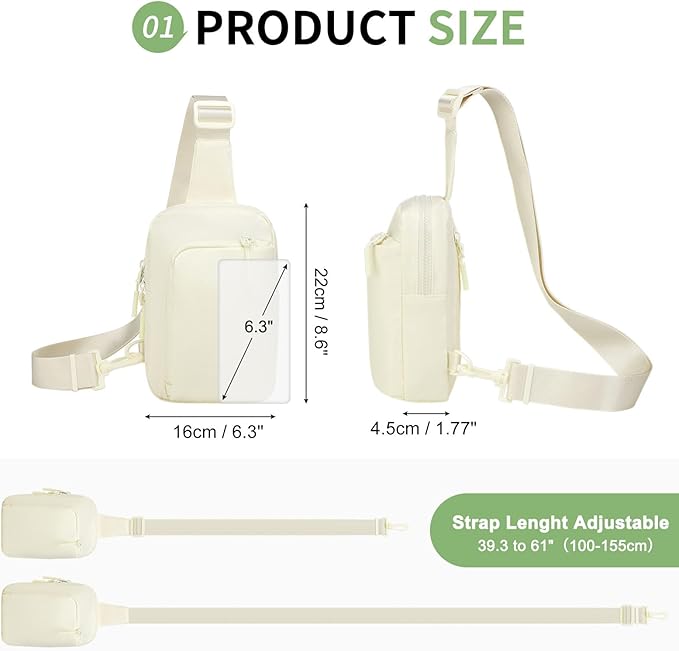Mini Sling Bag for Men Women, Small Travel Fanny Packs Crossbody Anti Theft Reversible Nylon Chest Bag for Running Hiking (Beige)