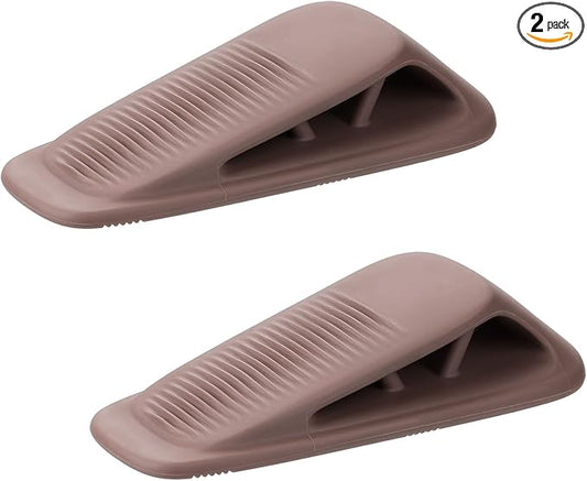Fursafe&Q Rubber Door Stoppers for Bottom of Door, Door Stop Wedge with Holder, Heavy Duty Doorstops 2 Pack, Wall Protector for Home & Office & School & Commercial Doorstop Keep Open Stack Brown