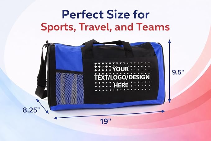 Custom Duffel Bag – Personalized with Logo or Text – Sports Team, Travel, Gym – Royal Blue, Red - Model 6072