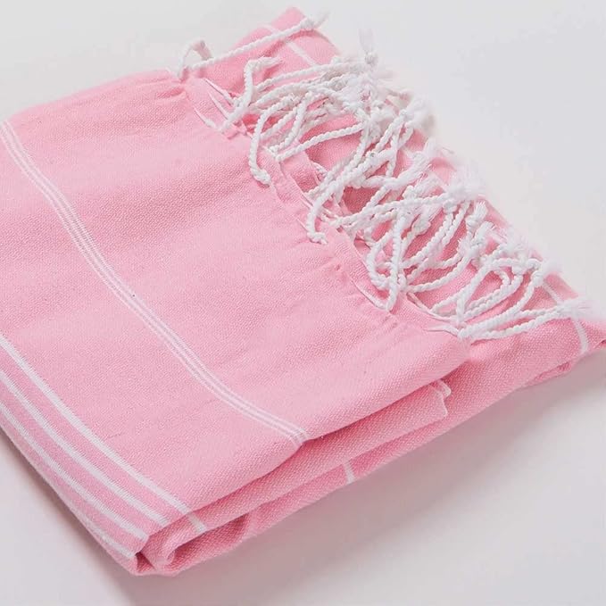 Hencely Turkish Beach Towel 37x68 Oversized, Sand-Free, Quick-Dry, Lightweight - Travel Essential for Pool & Bath - Striped 100% Cotton Bathroom Towels Accessories Gift (Light Pink)
