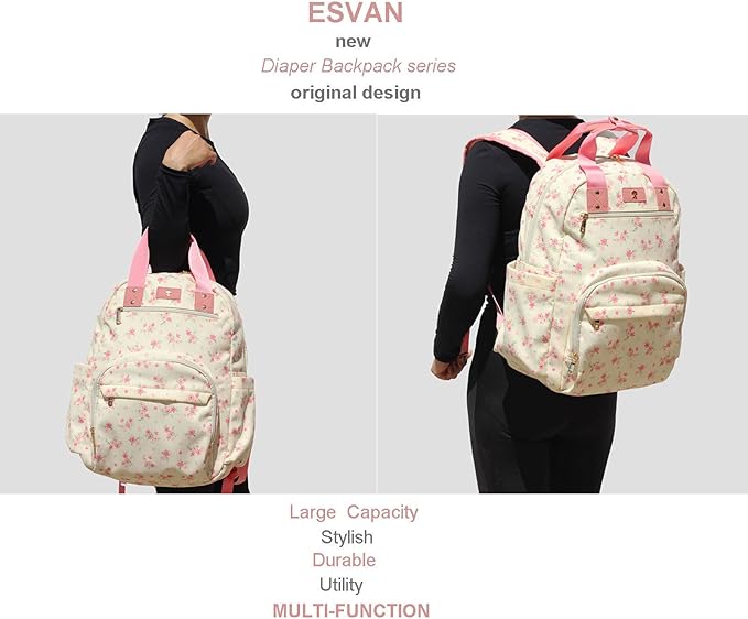 Diaper Bag Backpack, Large Capacity Multifunction Baby Essentials Fashion Travel Pack Linen Canvas office Laptop Bag (Corduroy Cute Flower)
