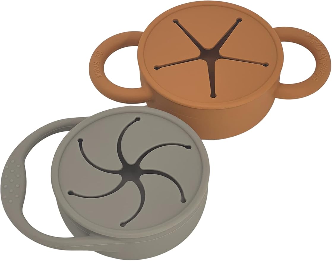 | Snack Attack I&II Baby Snack Cup Silicone | 2 pack | Collapsible Toddler Snack Cup (Fog and Honey Ginger)
