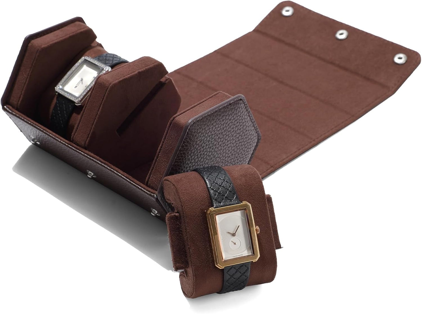 Oirlv Luxury Hexagonal Leather Watch Travel Case Watch Organizer Case for Men Portable Jewelry Storage Roll Organizer(2-Slot,Brown)
