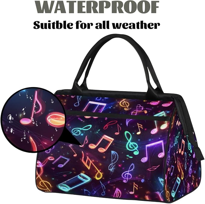 Gym Bag for Women Men, Colorful Neon Music Note Sports Duffel Bags, Waterproof Travel Weekender Overnight Carry On Tote Bags for Travel Sports