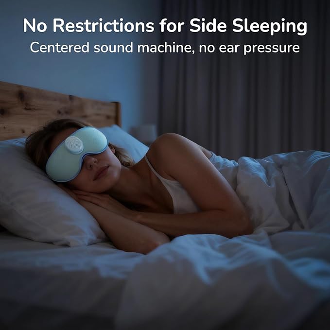 Housbay Sleep Mask with Sound Machine for Sleeping, Blackout Eye Mask, Blocks Noise, 3D Contoured, Zero Eye Pressure for Side Sleepers, Ice Blue