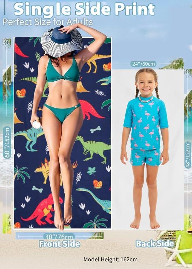 LIVILAN Small Dinosaur Beach Towel for Kids, Soft Microfiber 24" X 48", Quick Dry, Sand Free, Perfect for Boys Bath, Pool, Travel, Durable Toddler Towel, Ideal Dinosaur Gift