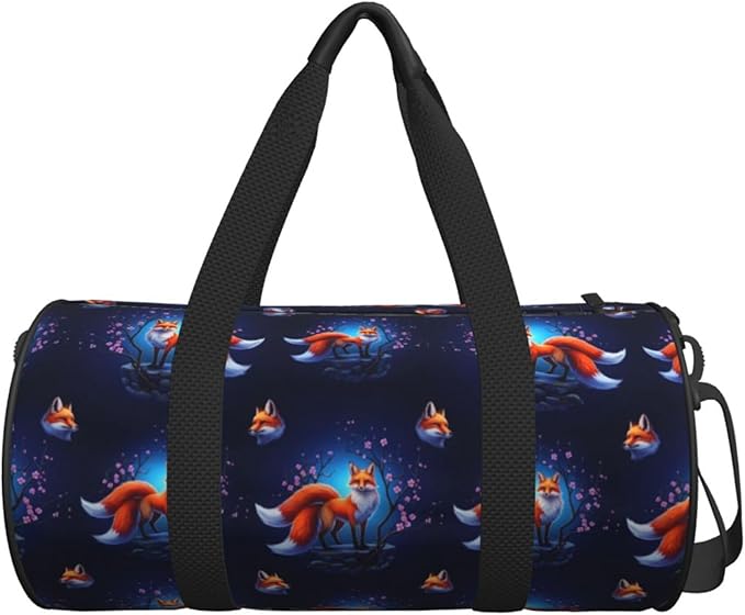 Men Women Gym Duffel Sports Bag Anime Fox, Small with Zipper Pocket for Sport, Travel, Fitness & Workout
