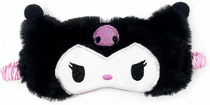 Kawaii Anime Plush Sleep Eye Mask, Cute Cartoon Animal Blackout Sleeping Eye Cover for Girls Women Kids (Kuro)