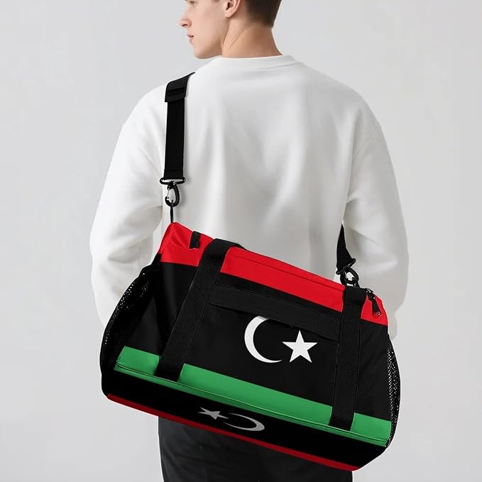 Flag of Libya Duffle Bag Gym Bag for Workout Travel Tote with Detachable Straps