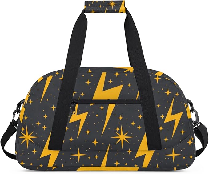 Golden Lightning Gym Travel Duffle Bag for Women & Men with Front Zipper Pocket for Sports, Overnight, Weekender, Carry On,Workout & Dance Bag,Lightning,18.9 * 8.7 * 10.6 in