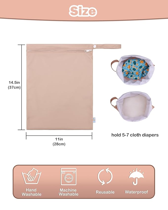 babygoal Wet Bag for Swimsuits, Waterproof Bag for Travel, Food Storage, Stroller, Daycare, Baby Diapers, Yoga, Beach, Pool, Wet Clothes-Light Pink