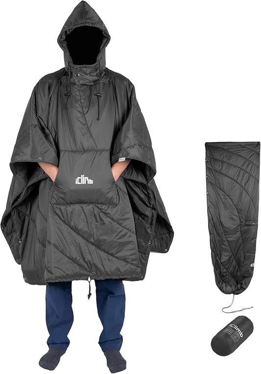 iClimb Hooded 3M Thinsulate Insulation Warm Camping Blanket Wearable Poncho Ultralight Compact